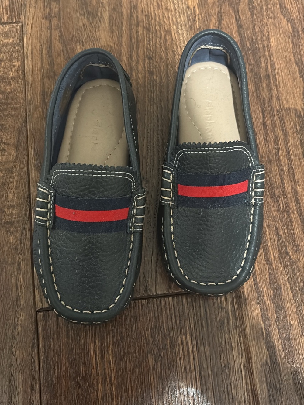 Elephantito Navy Loafers with Red Stripe